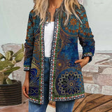 Autumn Winter Fashion Loose Women Folk-custom Print Jacket Coats Casual Retro Long Sleeves Coats Elegant Cardigan