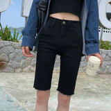 2024 Women's Denim Shorts Summer Bodycon Biker High Waisted Short Pants Woman Streetwear Knee Length Jean Shorts Female-Outfit