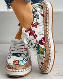 New Women Sneakers Elegant Floral Printed Lace Up Female Flat Shoes Fashion Round Toe Lady Vulcanized Shoes Women Casual