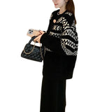Woherb Lazy Knit Cardigan Autumn And Winter 2024 New V-Neck Sweater Coat Temperament High-End Woolen Jacket Loose-Outfit