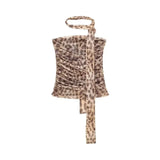 ZRN-Women's Leopard Print Pleated Tulle Bustier Tops, Strapless, Straight Neck, Draped, Female Camis, Sexy Fashion-Outfit
