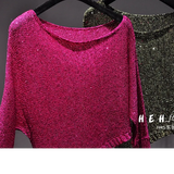 Women's Irregular Solid Blouse Pullovers Spring Sequined Shirts Sweater Fashion Vintage Sexy Knit Tops Female QT1403-Outfit