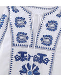 2023 Women Summer Mini Dress Vintage Floral Embroidery V-Neck Long SLeeve Female Elegant Street Loose Dresses Clothing-Outfit
