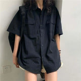 2023 Short Sleeve Shirt Women White Turn Down Collar Basic Casual Teen Gril Student Oversize Shirt Women Loose Blouse-Outfit