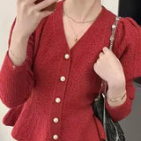 Woherb Autumn And Winter New Women's Fashion Casual Long-Sleeved Sweater Coat Korean Version Fishtail Knit Cardigan Jacket Tide-Outfit