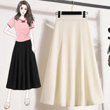 Woherb Plus Size Women's Wear New Summer High Waist Skirt In A Long Pendant Suit Half Skirt A-Line Skirt-Outfit