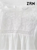 ZRN-Women's Floral Embroidery Blouse With Lace, O Neck, Long Sleeve, Female Shirts, Chic Tops, Fashion-Outfit