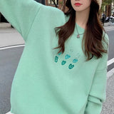 Woherb Sense Minority Love Embroidery Soft Waxy Sweater Female Early Autumn Loose Retro Lazy Wind Knit Sweater Top-Outfit