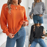 Wind Shooting Autumn And Winter Casual Pure Color Hollow Lantern Sleeve Sweater Women's