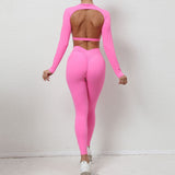 Woherb And Winter Big Show Back Long Sleeve Jacket Tight Yoga Pants Nude Feeling Quick-Dry Sports Suit Show Slim Fitness Suit-Outfit