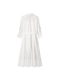 2023 Women Summer Shirts Dress Vintage Solid Embroidery Hollow Out Sashes V-Neck Female Elegant Party Dresses Clothing-Outfit