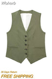 2023 Women Summer Vests Coats Fashion Solid V-Neck Single Breasted Blazers Waistcoat Female Casual Outerwear Clothing-Outfit
