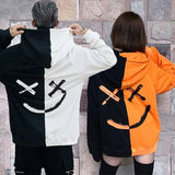 Happy Smiling Face Hoodies Fashion Patchwork Oversized Sweatshirts Hooded Pullovers Unisex Couple Hoodie Hip Hop