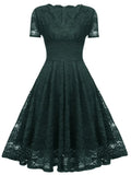 Lace Short Sleeves V-Neck Swing Bridemaid