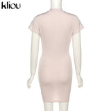 Kliou Solid Sexy Mini Dress Women Hipster Bundled Ball Sheath Short Sleeve Low V-Neck Shaped Waist Hot Streetwear Female