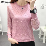 Neck Lace Hollow Bottoming Shirt Loose Long Sleeve Knitted Sweater Pullover Women's Autumn New Top Bottoming Sweater-Outfit