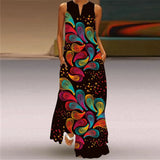 Flower Printed Long Summer Pocket Sexy V-neck Sleeveless Dresses for Women Party Bohemian Ankle-Length Vintage