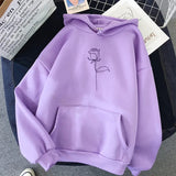 Harajuku Rose Hoodies Winter Kpop Flower Print Korean Style Sweatshirt Casual Loose Plus Size Female Pullovers