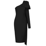 Colors High Quality Runway Bownot One Sleeve Orange Purple Long Sleeve Rayon Bandage Dress Party Bodycon Dress