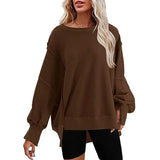 Women's Clothing 2025 Autumn And Winter New Women's Large Round-Neck Sweatshirt Side Open Fork Long-Sleeved