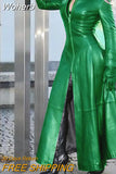 Leather Clothing with Stand Collar Zipper Women Long Trench Coat Solid Color Long Sleeve Slim Fashion Casual Sexy-Outfit