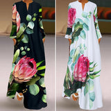 Summer Sundress ZANZEA Bohemian Floral Dress Casual Long Sleeve Printed Maxi Vestidos Female V Neck