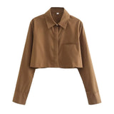 Women Fashion Loose Cropped Shirts Vintage Long Sleeve Front Button Female Blouses Blusas Chic Tops-Outfit