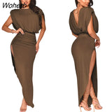 Women Elegant Party Dresses Fashion Sexy Sleeveless Backless Folds Irregular Split Long Dress Women-Outfit