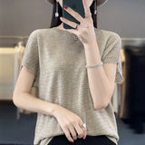 Woherb Line Of Clothing Worsted Short Sleeve Female Round Collar Loose Thin Bat Sleeve Vest Shirt Hollow Out Outside The Hair-Outfit