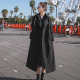New Fashion Women Trench Coat Black Double-Breasted with Belt Long Duster Coat for Lady Spring Autumn Female