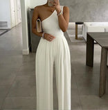 Europe and America Concise Sexy Elegant One-shoulder Pure Color Asymmetric Comfortable Jumpsuit Elegant Woman Jumpsuit