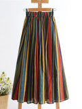 Spring Summer Women High-waisted Vertical Striped Skirts Women Chiffon Midi A-line Skirt With Big Swing QT1718-Outfit