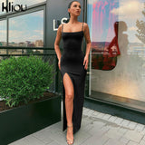 Kliou elegant sleeveless slit sexy maxi dress women fashion party vestidos outfits bodycon solid female clothing
