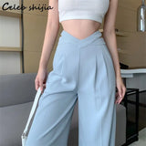 Wide Leg Pants Women Hollow Streetwear High Waisted Straight Trousers Women Bottoms Korean Blue Chic Y2k Pants Mom