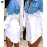 Women Colorblock Button Front Patchwork Shirt Dress 2022 Femme Turn-down Collar Mini Party Robe Lady Outfits Vestidos-Outfit