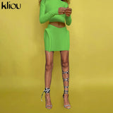 Kliou Knitted Stitching Mini Dress Women Hipster Skinny Three-Dimensional Decoration Bodycon Long Sleeve Turtleneck