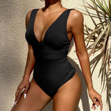 Woherb New One-Piece Swimsuit Female Integrated Solid Color Sexy Slim One-Piece
