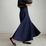 Women High Waist Over Length Jeans Pants Loose Trousers Pockets Elastic Waist Female Wide Leg Denim Pants QT208-Outfit