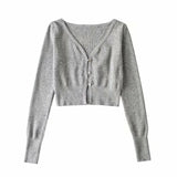 New Autumn Style Cardigan V-Collar Button High Waist Exposed Navel Short Slim Women's Sweater-Outfit