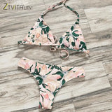 Sexy Swimsuit Female Bikini 2019 New Arrival Beach Leaf Print Patchwork Low Waist Swimwear Women Brazilian
