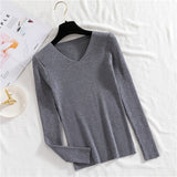 Sexy V Neck Women Pullover Sweater Fashion Autumn Winter Long Sleeve Knitted Jumper Top Casual Korean Slim Basic