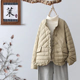 2022 New Quilted Winter Duck Down Coat Ultra Light Thin Puffer Jacket Causal Ruffles Lace Short Parkas Short Parka