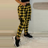 2021 Women Fashion Casual Plaid Print Pants Women Trousers Cargo Pants Fashion Casual