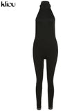 Kliou Solid Halter Jumpsuit Women Sexy Mock Neck Sleeveless Backless Body-Shaping One Piece Jurk High Street Female