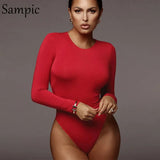 Casual Skinny Fashion Outfit Woman Black Red Bodysuits Tops Long Sleeve Warm O Neck Short Rompers Autumn