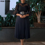 Lace Hollow Out African Dresses for Women 2023 Summer Clothes Long Pleat Dress Party White Black Elegant Robe Longue Femme-Outfit