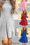 Women Long Sleeve High Waist Solid Fashion Autumn Winter Sweater Dress O Neck Knitwear Sweaters Mini Dress-Outfit