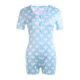 Women Sexy V-Neck Bodycon Bodysuit Casual Printed Button Sleepwear Jumpsuit Shorts Romper Leotard Sexy Ladies Summer Pajamas