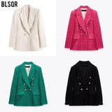 Women's 4 Color Texture Double Buckle Long Blazer Women K2 New