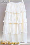 Women 4 Layered Fairy Silk Cake Skirt Casual High Waist Mid-length Solid Color Long Tulle Skirt For Spring Summer QT2043-Outfit